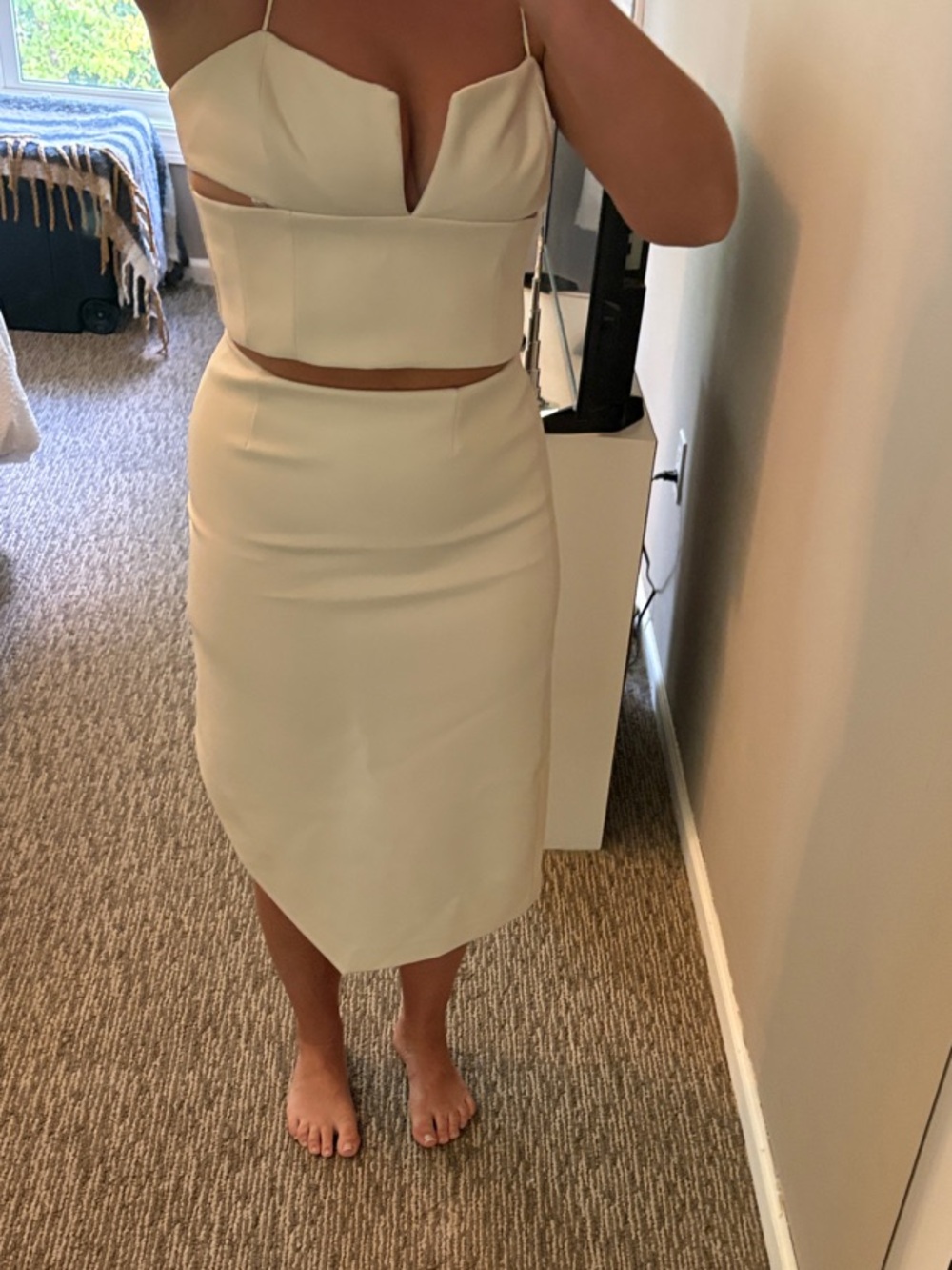 Kendall & Kylie Cream Two-Piece Midi Pencil Skirt Set